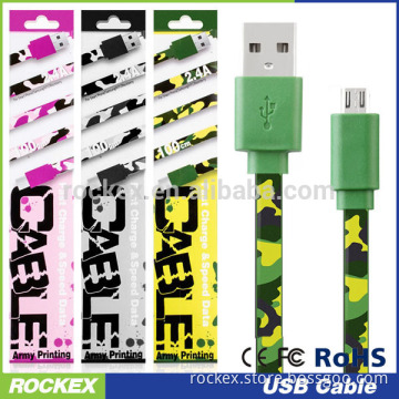 2015 new arrival! wholesales micro usb flat 2A cable with camo Pattern for cellphone
